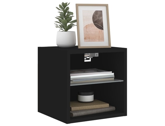 VIDAXL - Elément suspendu Meuble tv mural avec lumières led noir 30x28,5x30 cm