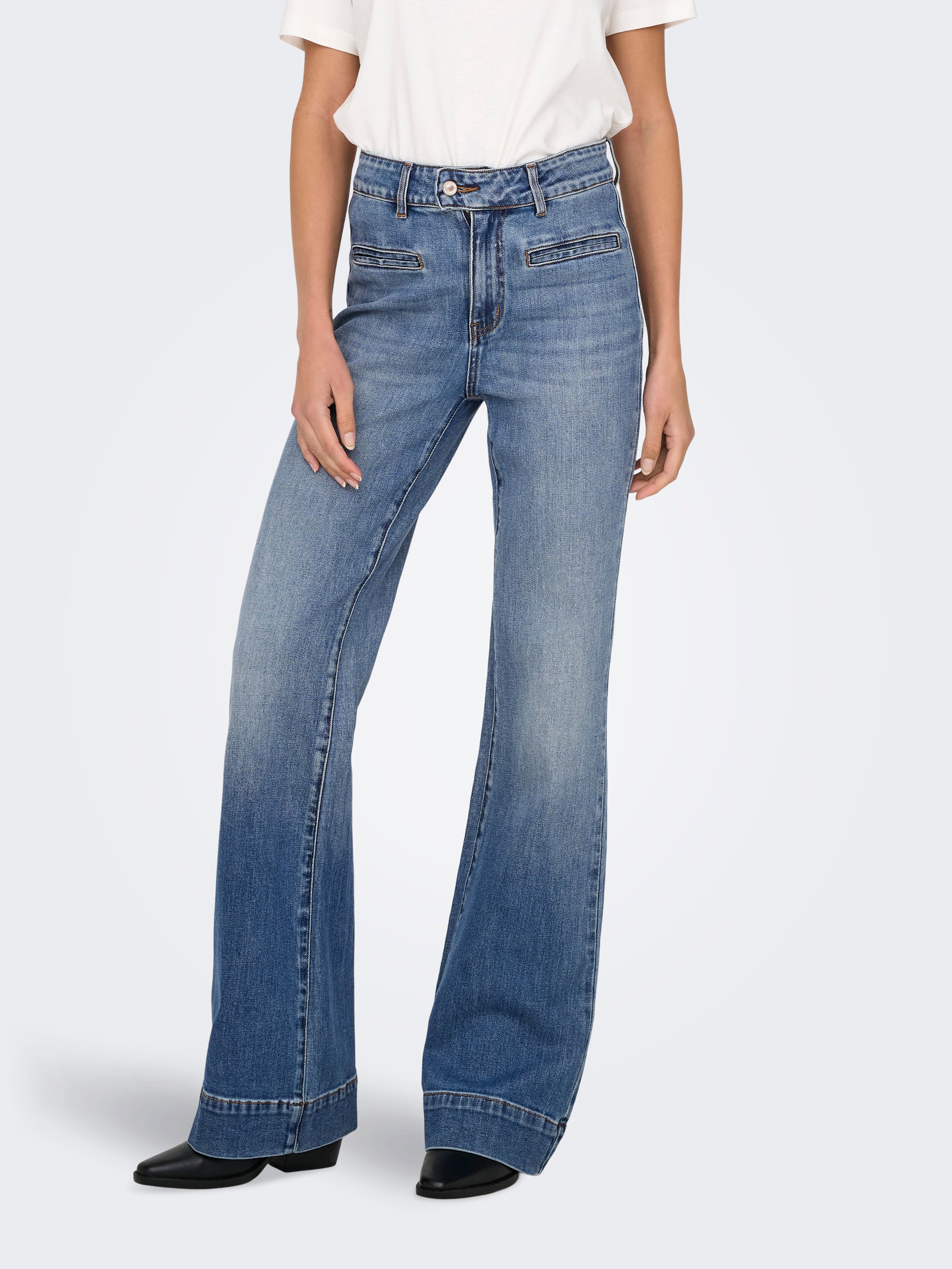 ONLJUICY Hohe Taille Weiter Beinschnitt Jeans Medium Blue Denim