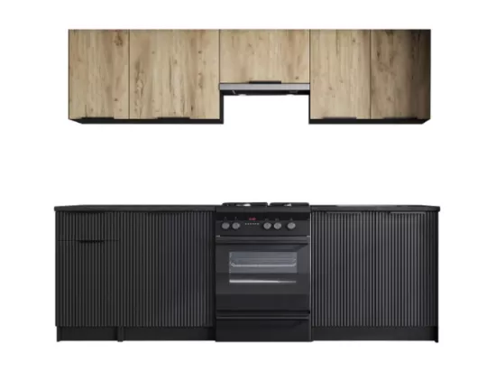 Cuisine 240 cm style chêne et noir charbon Justin