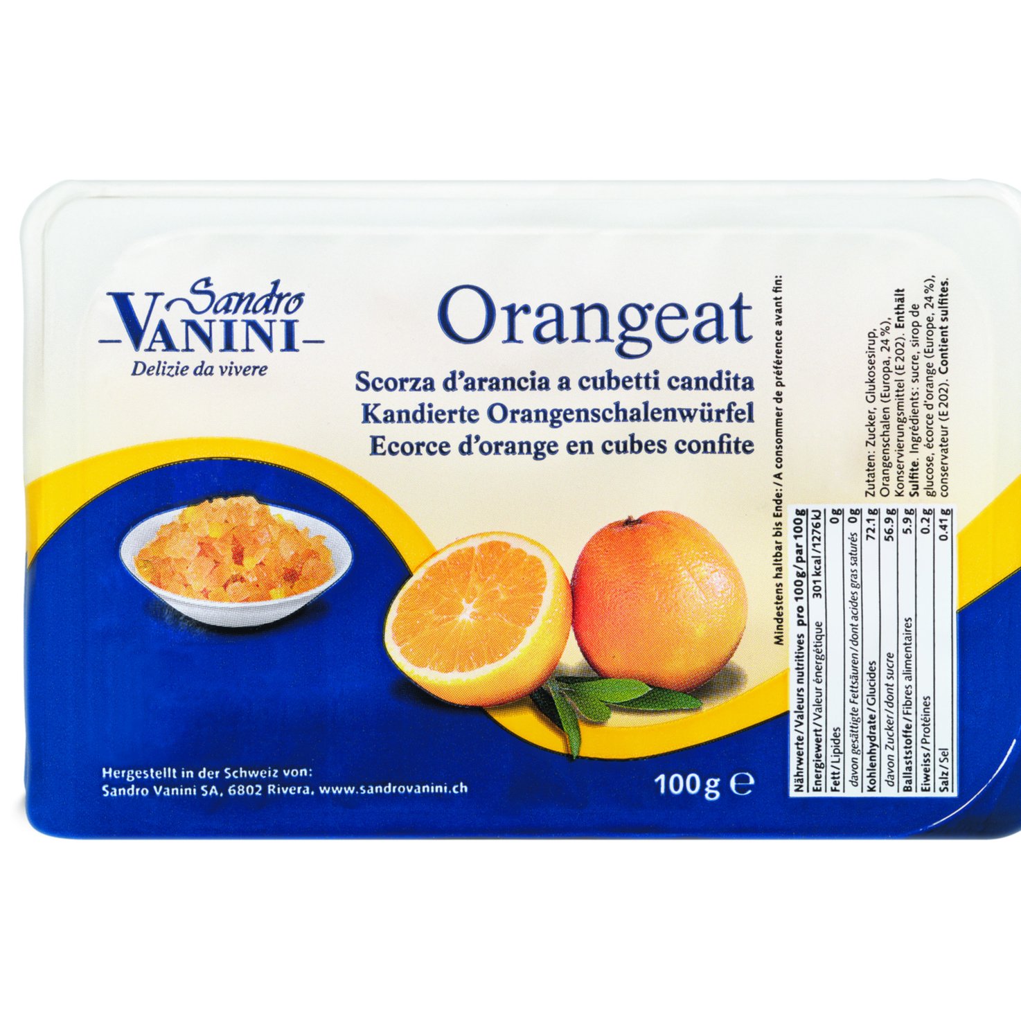 Vanini Orangeat Kandierte Orangenschalenwürfel