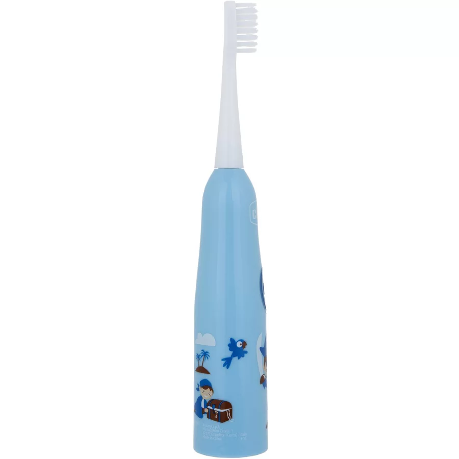 chicco elektrische Zahnbürste mit austauschbarer Batterie und Ersatzbürstenkopf für Kinder blau