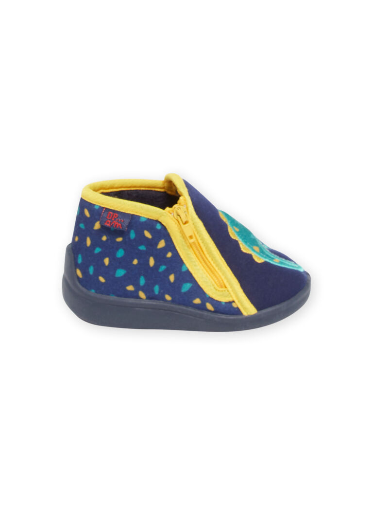 Bottillons bleu marine et jaunes à motif iguane bébé garçon