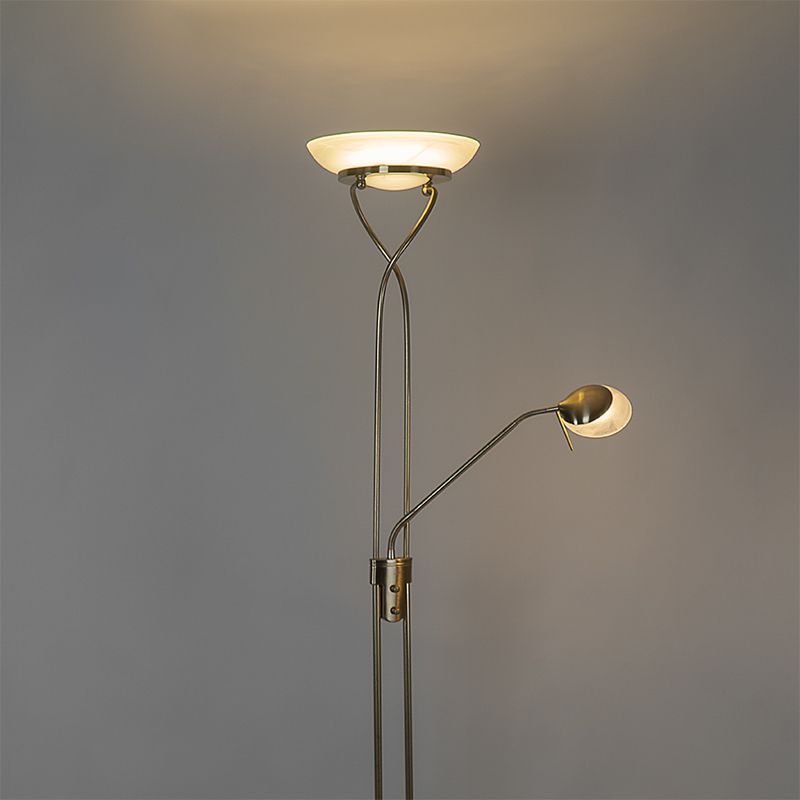 Vloerlamp messing incl. LED en dimmer met leeslamp - Empoli