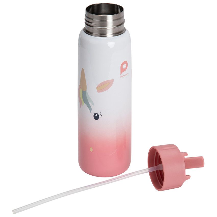 Gourde en métal avec paille 380 ml - Licorne - Ecru
