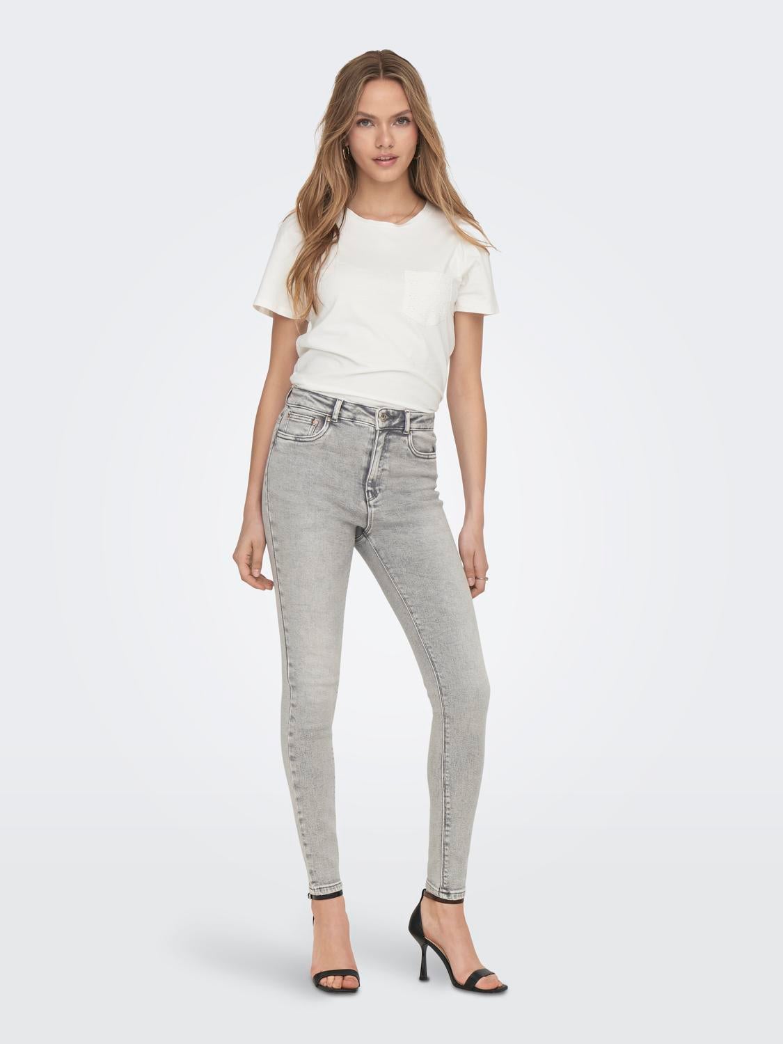 ONLMILA Hohe Taille Skinny Fit Jeans Light Grey Denim