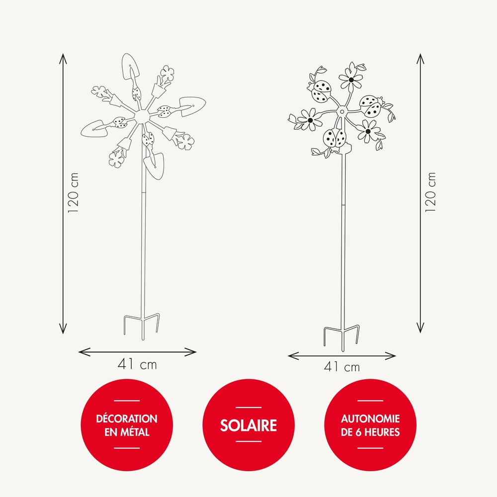 Piquet solaire eolienne cocci-fleurs- led blanche - chromex