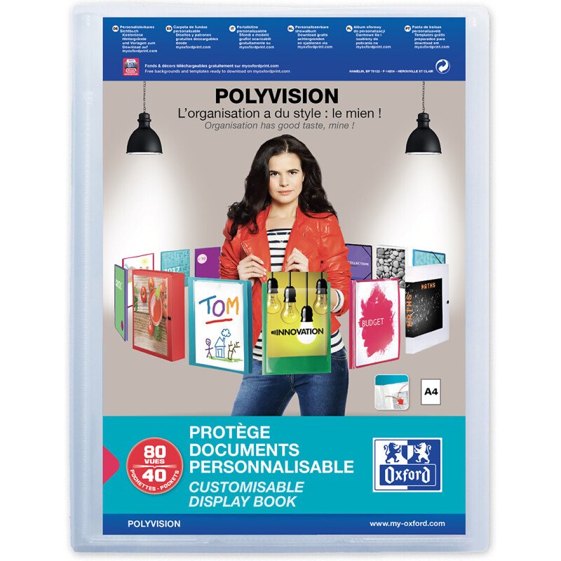 Protège-documents Oxford Polyvision A4 80 vues / 40 pochettes couverture polypro translucide incolore