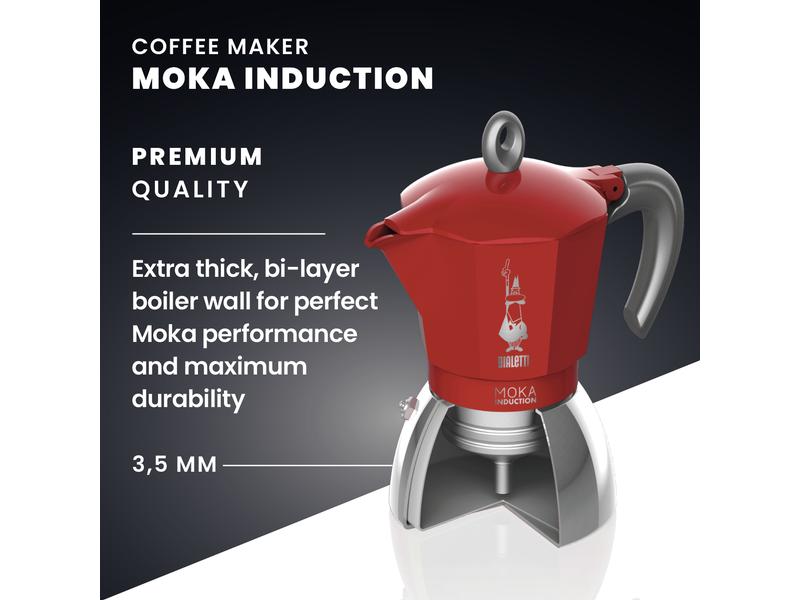 Bialetti Espressokocher New Moka Induktion 2 Tassen, Rot Italienische Espressokanne – ein Design-Klassiker