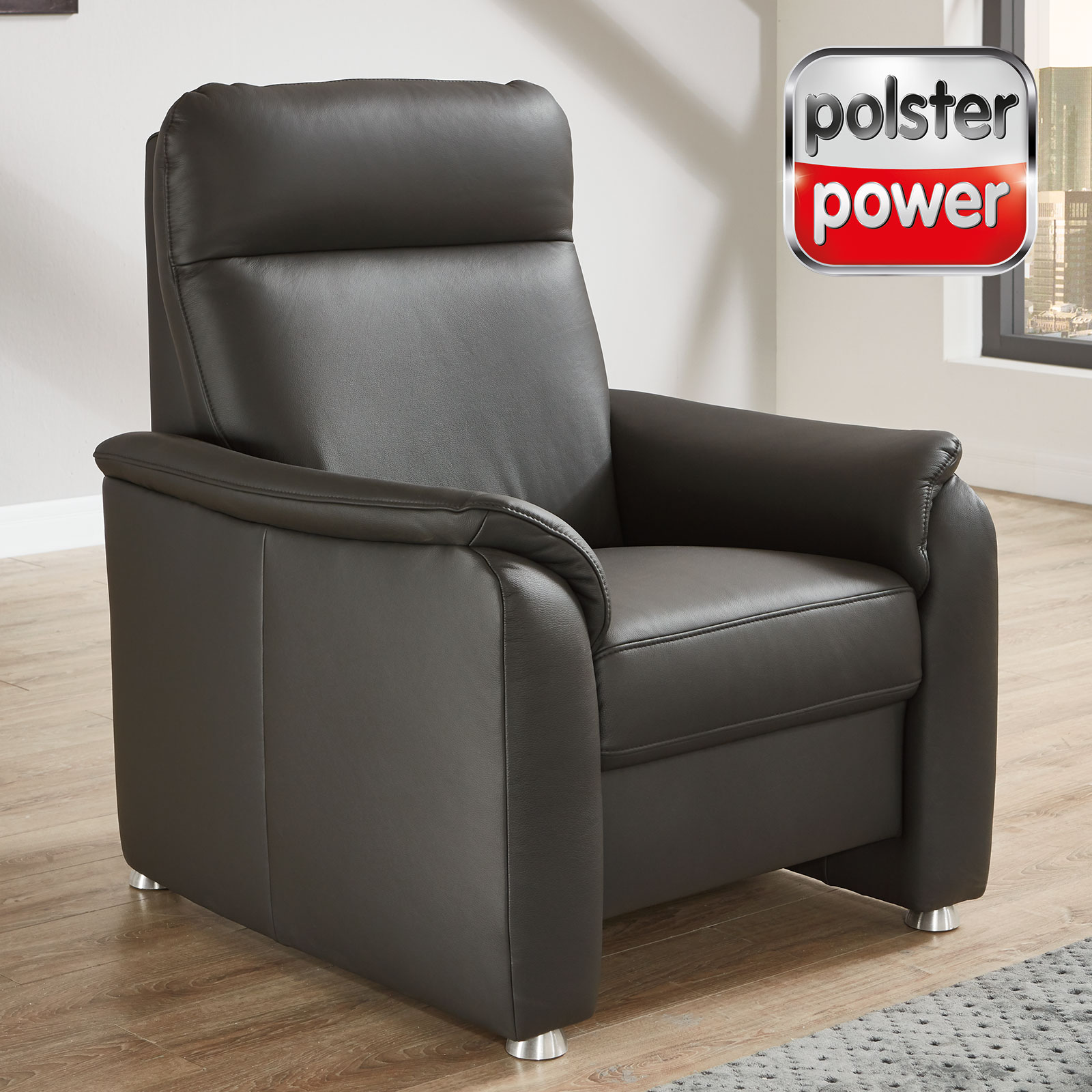 polsterpower Ledersessel - anthrazit - 90 cm