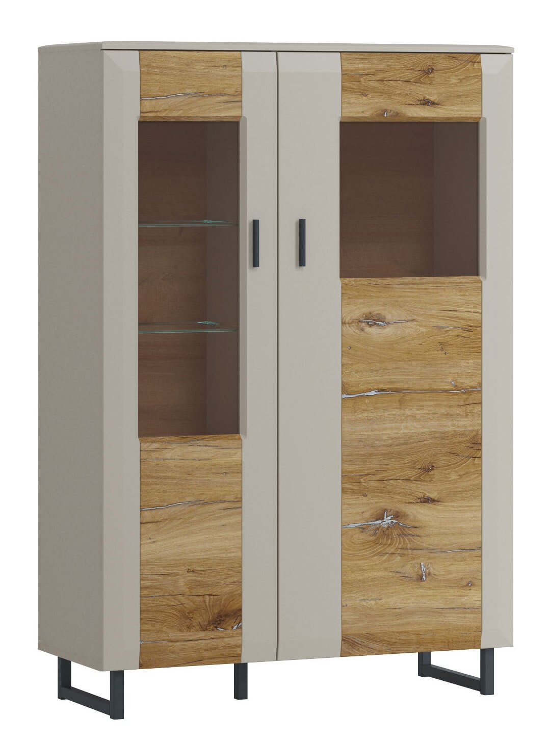 Vitrine Halbhoch Romy Kieselgrau/Braun