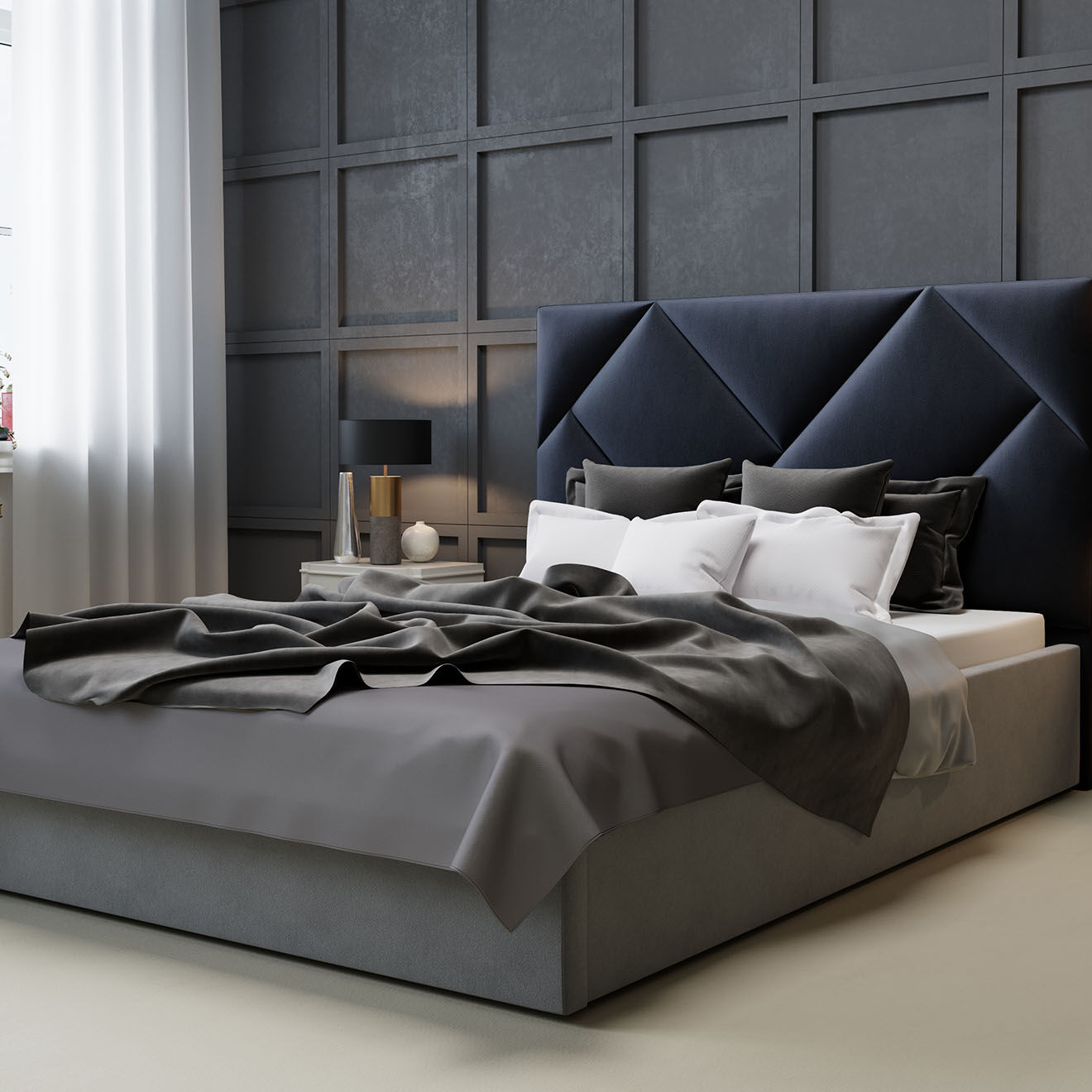 Intérieurs 86 Tête de Lit En Velours Haussmann gris clair - 140 cm