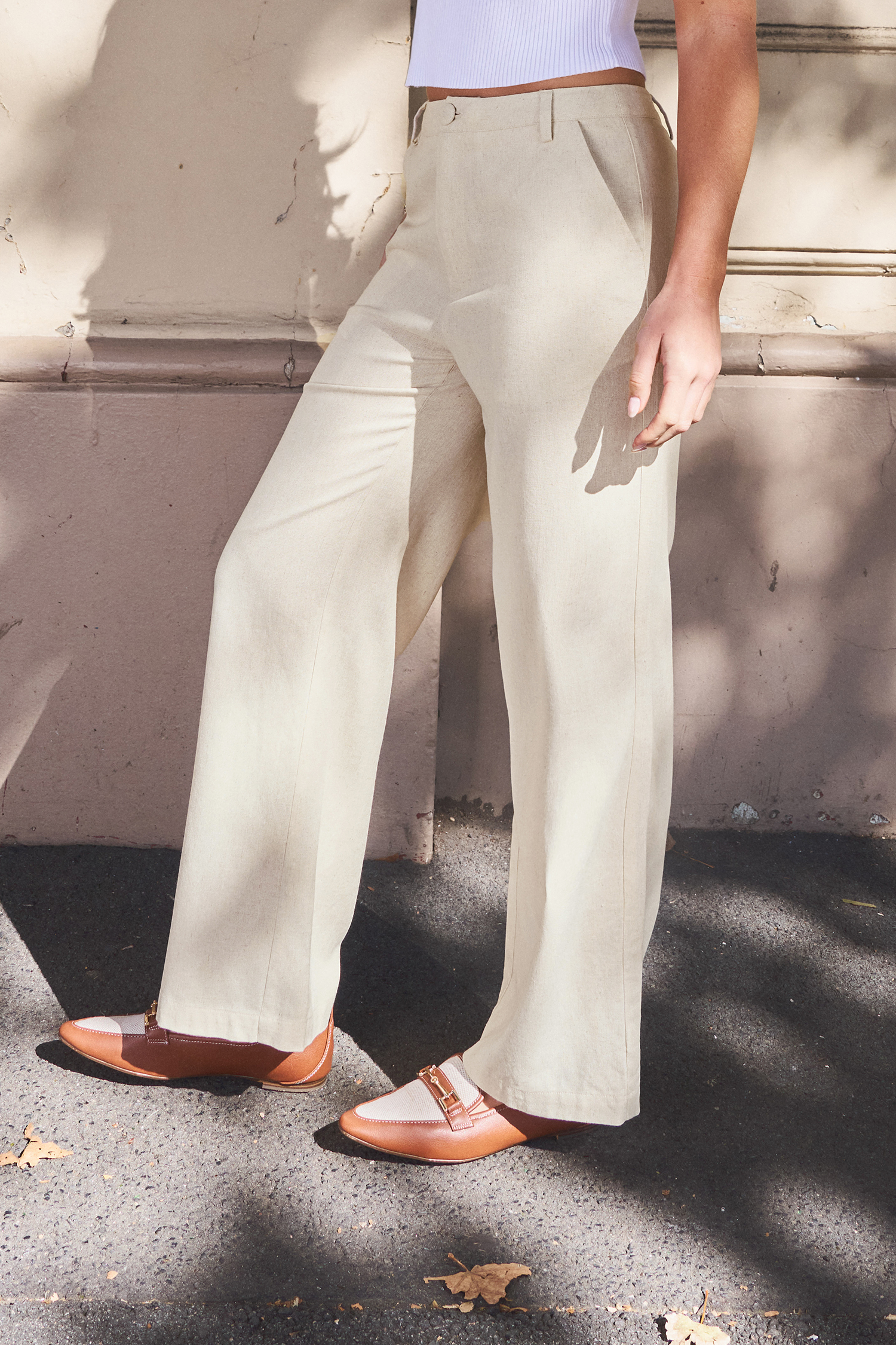 Pantalon droit à boutons ivoire