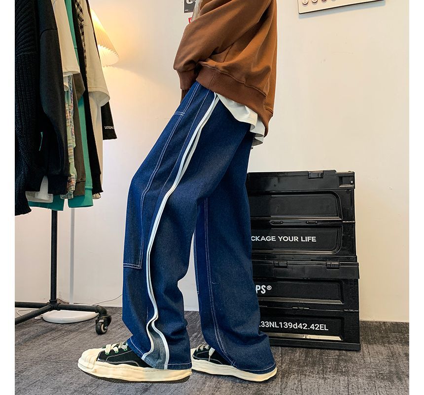 Plummie - Gestreepte zijzakken met trekkoord en contrasterende stiksels, losse jeans