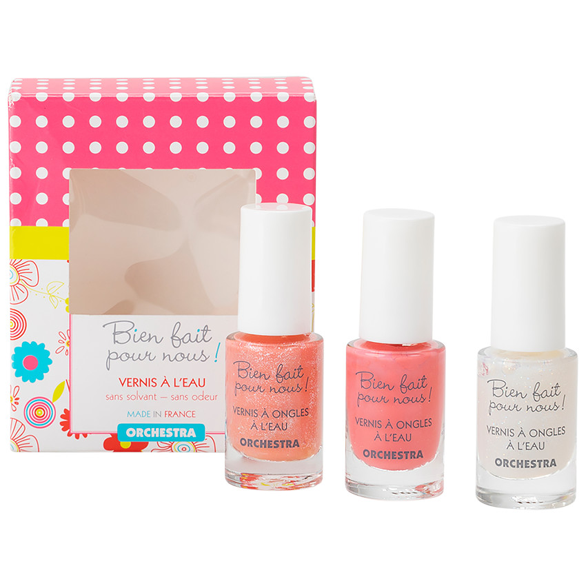 3 vernis à ongle - Rose/Orange/Blanc pailleté