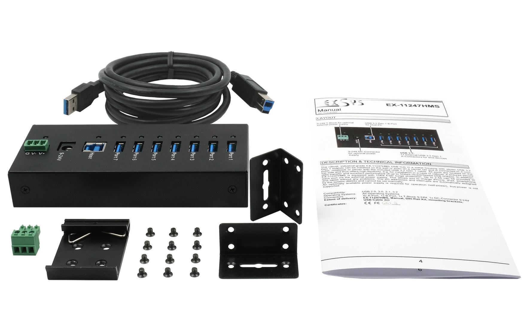USB-Hub EX-11247HMS7-Port USB 3.0 HUB für Tisch, Wand- und DIN-Rail Montage