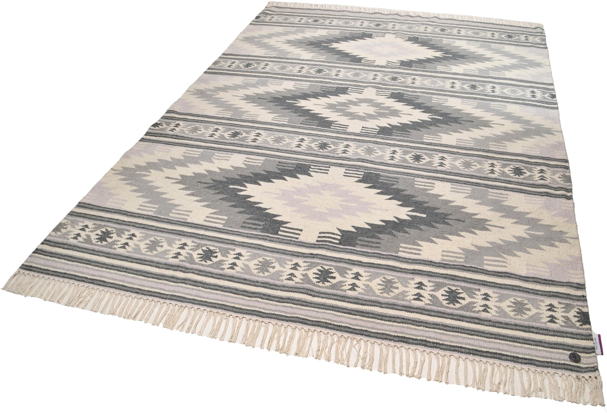 TOM TAILOR HOME Wollteppich »Kelim Colors I« rechteckig 5 mm Höhe reine Wolle, robust und strapazierfähig, mit Fransen, Boho-Style