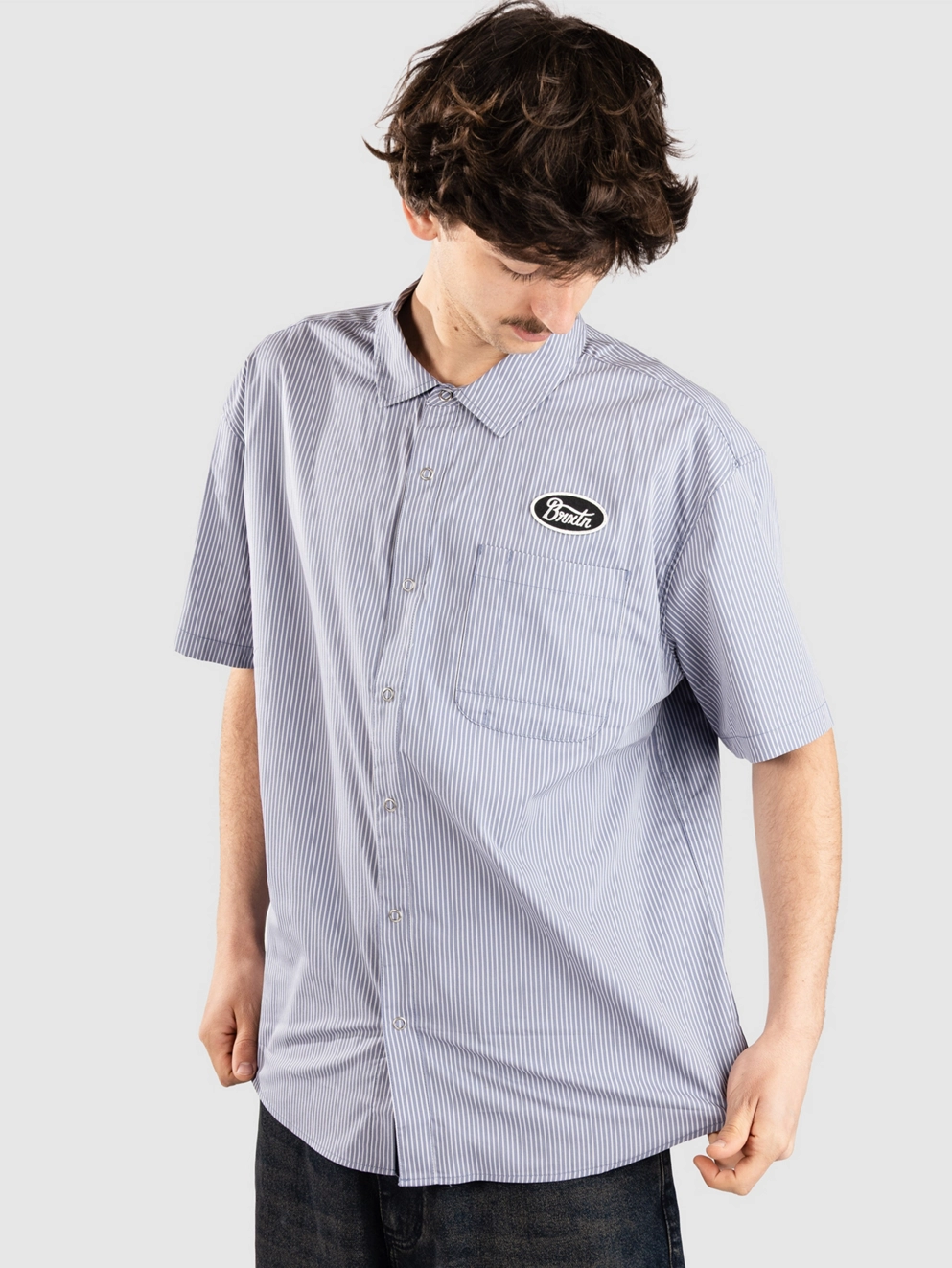 Brixton Builders Auto Shirt twilight blue/white strip