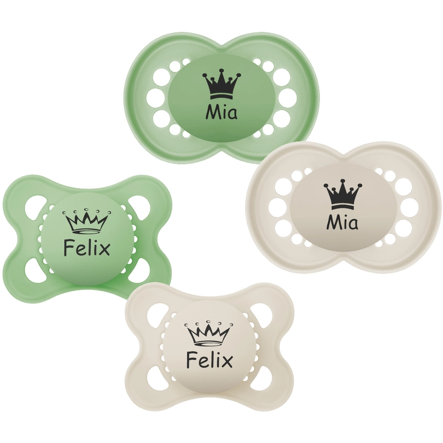 Schnullireich Schnuller mit Namen  Namensschnuller MAM Pure Krone – 2er Set (Unisex) Grün