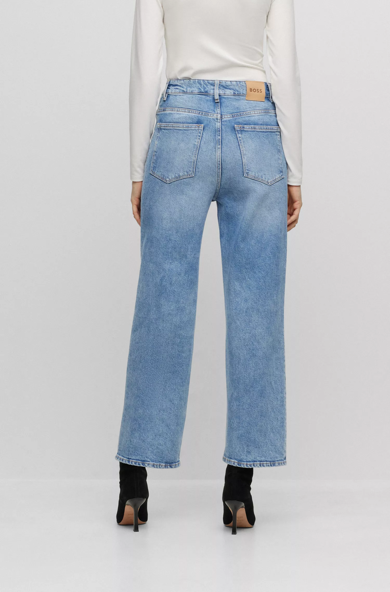 Calça jeans BOSS preta de cintura alta em denim azul com elasticidade confortável