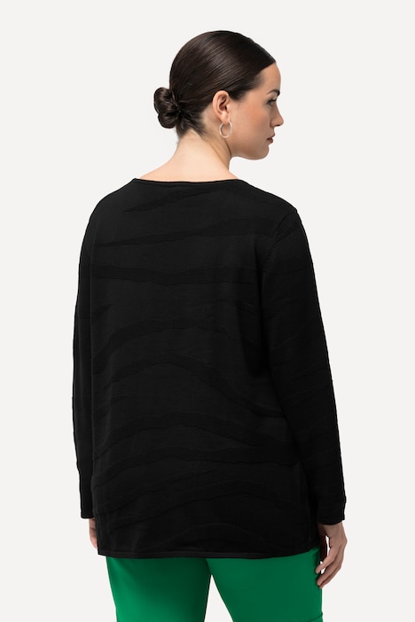 Jacquard-Pullover, Zebramuster, U-Boot-Ausschnitt, Langarm