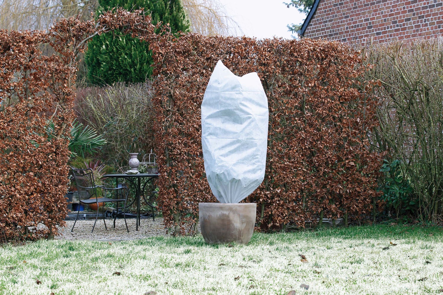 Nature winterhoes met koord D75cm x 1,50m 50 g/m² 2 stuks wit