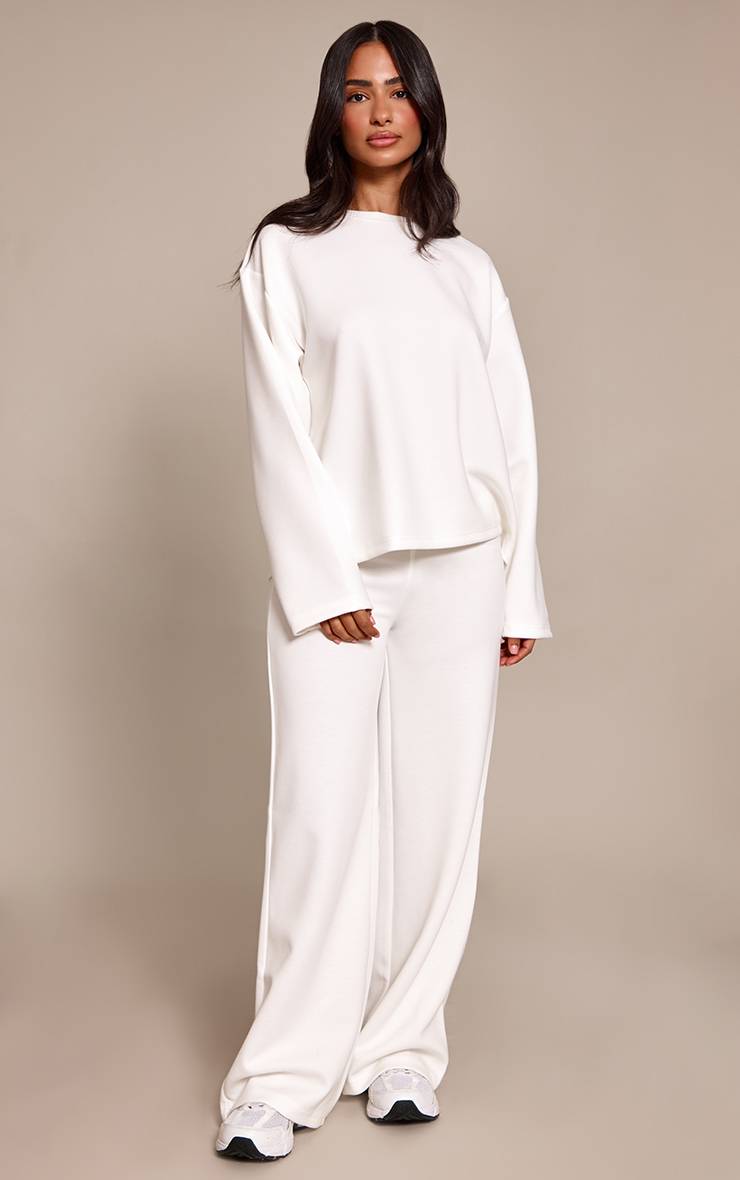 Ecru Pantalon Large Taille Élastiquée En Modal Petite
