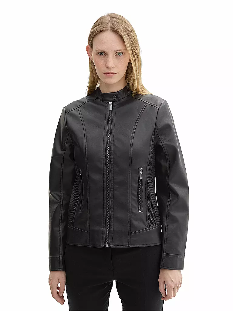 TOM TAILOR Jacke in Lederoptik schwarz