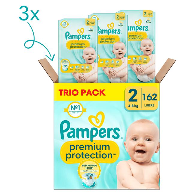 Pampers Premium Protection Trio Pack Luiers Maat 2 4-8 KG 162 stuks