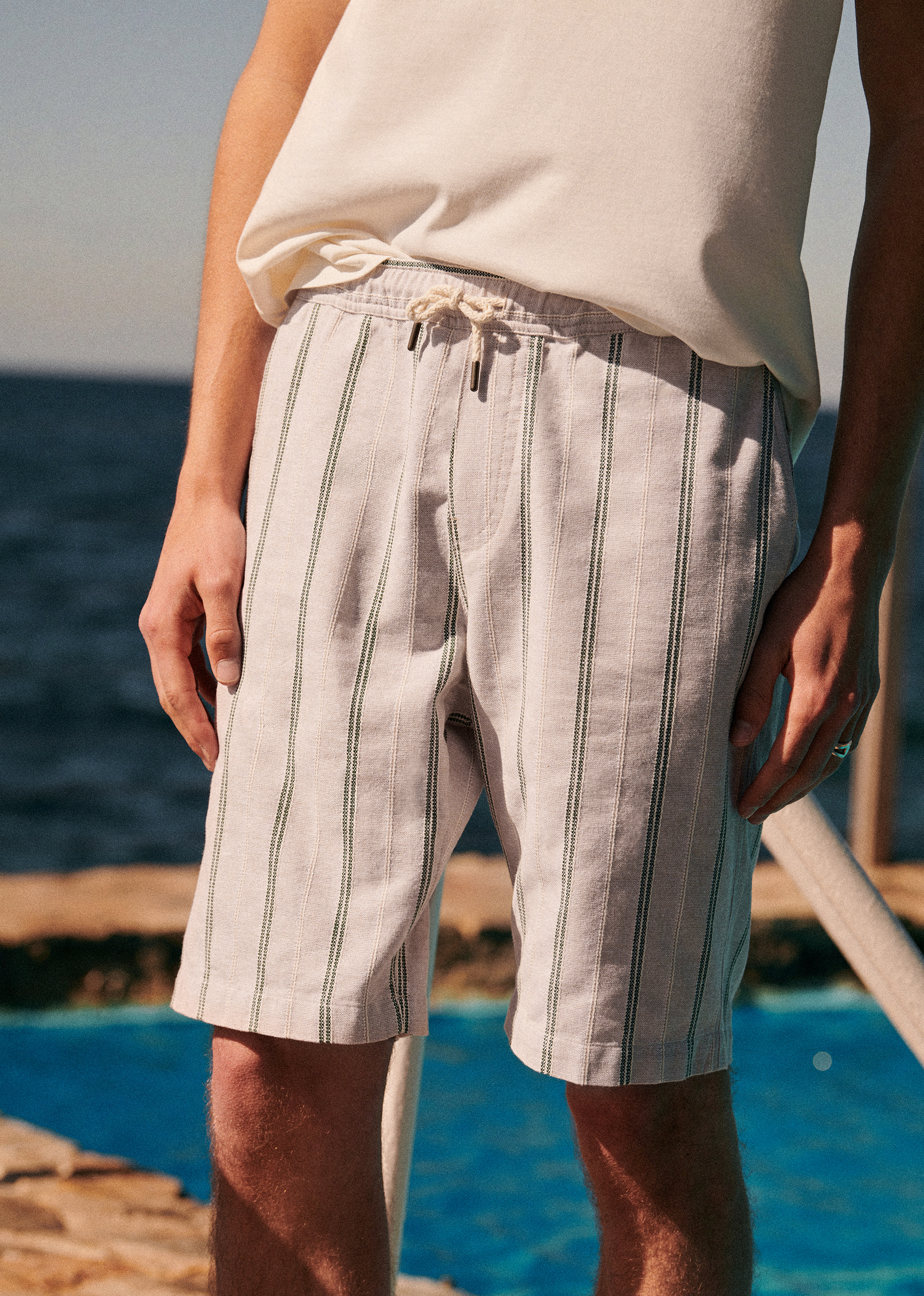 Short Reed Rayures - Écru Vert - POUR LUI 5906593