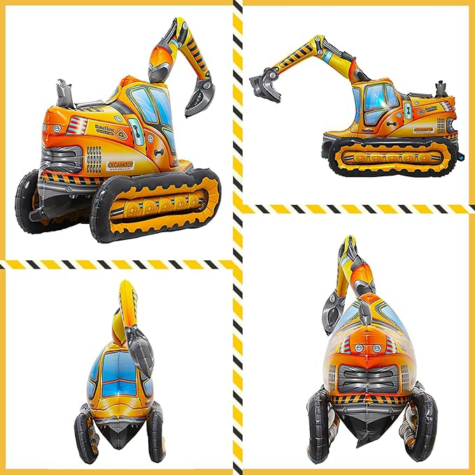 (65x100cm) 3D Kinder Party Deko Folien Ballon Fahrzeug Luftballon - Bagger