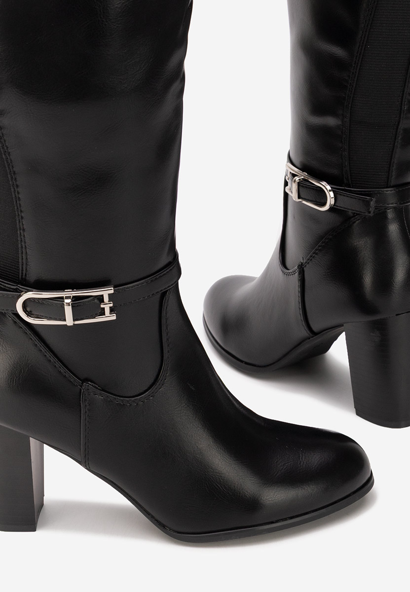 Bottes à talon carré noires Saviera