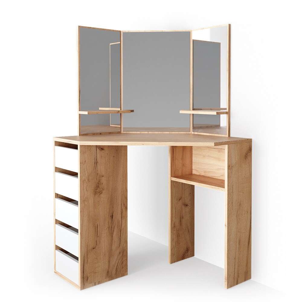 Vicco Eckschminktisch Frisiertisch Schminkkommode Arielle Eiche Weiß Spiegel 110x145 cm modern Schlafzimmer Kommode Schublade Ablage Aufbewahrung Kosmetiktisch Schminkkonsole Make-Up-Tisch