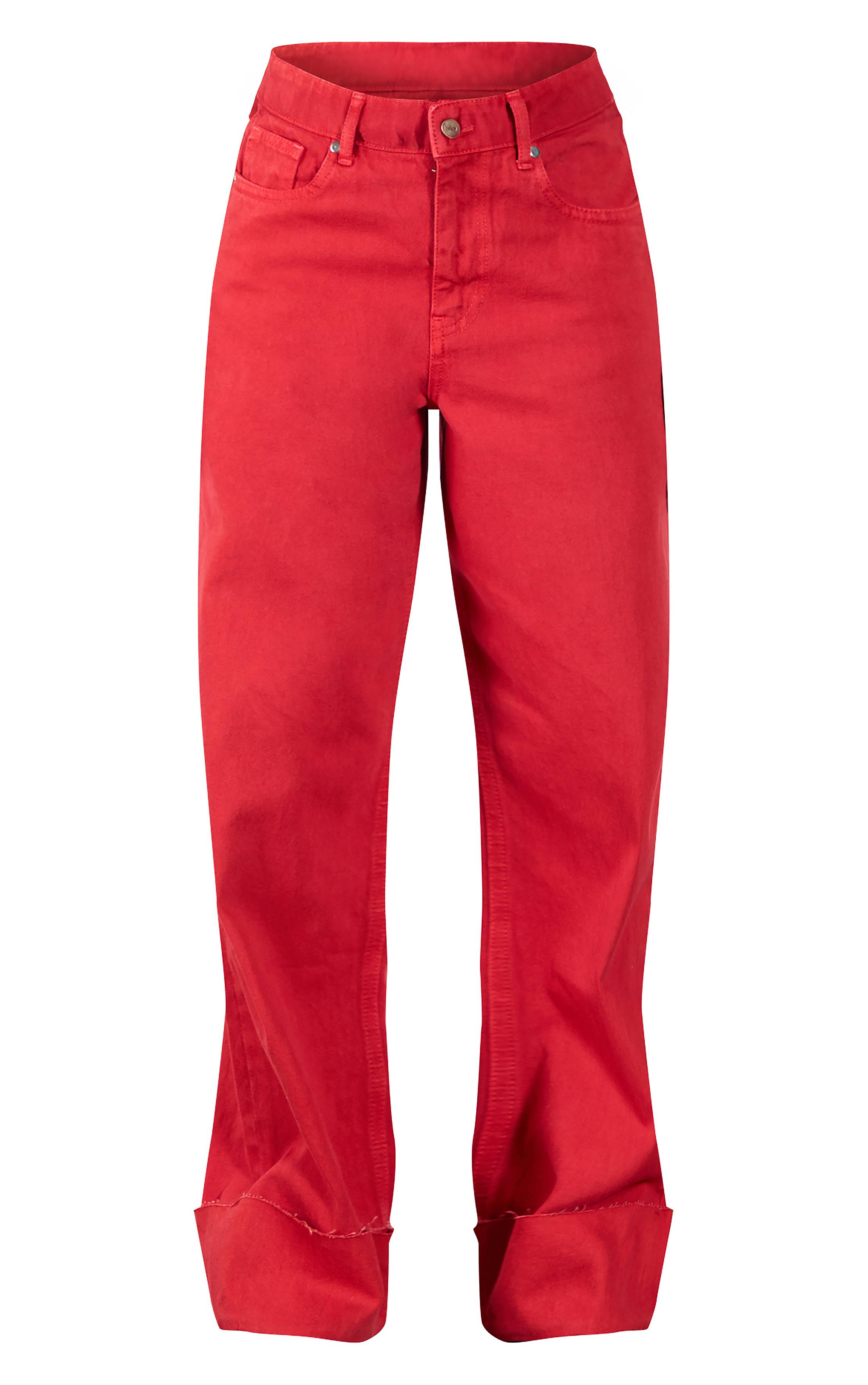Rouge Jean Large Taille Mi-haute