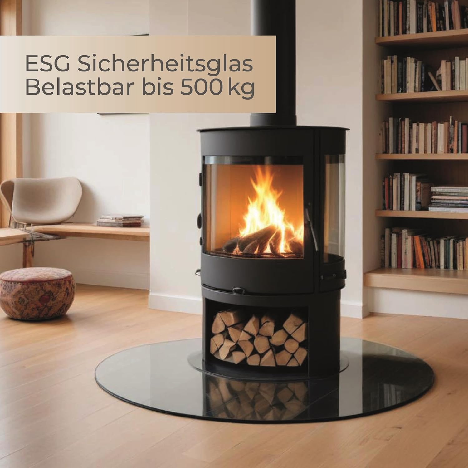 Funkenschutzplatte Glas Rundbogen 120x100cm – Glasplatte für Kaminofen - Kaminglas Zunge mit Dichtlippe - 8mm ESG Kamin Glasplatte mit Facettenschliff – Kaminschutz Feuerplatte für Kaminofen