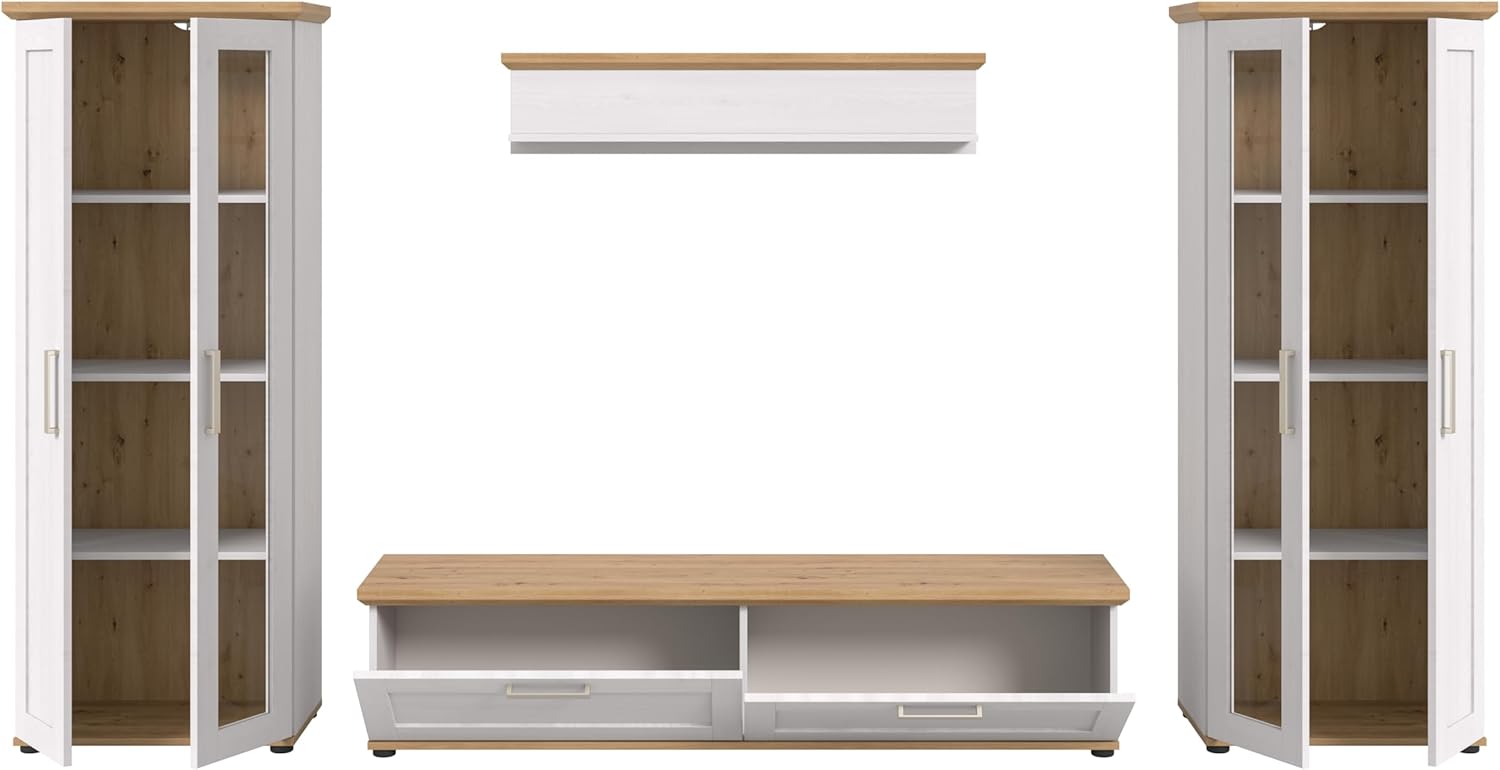 xonox.home Wohnzimmer Verona 4tlg. Set Wohnkombination Wohnwand Wohnzimmermöbel Wohnzimmerschrank Möbelkombination Wohnzimmerset in Sibiu Lärche Nb. Absetzung Artisan Eiche Nb.