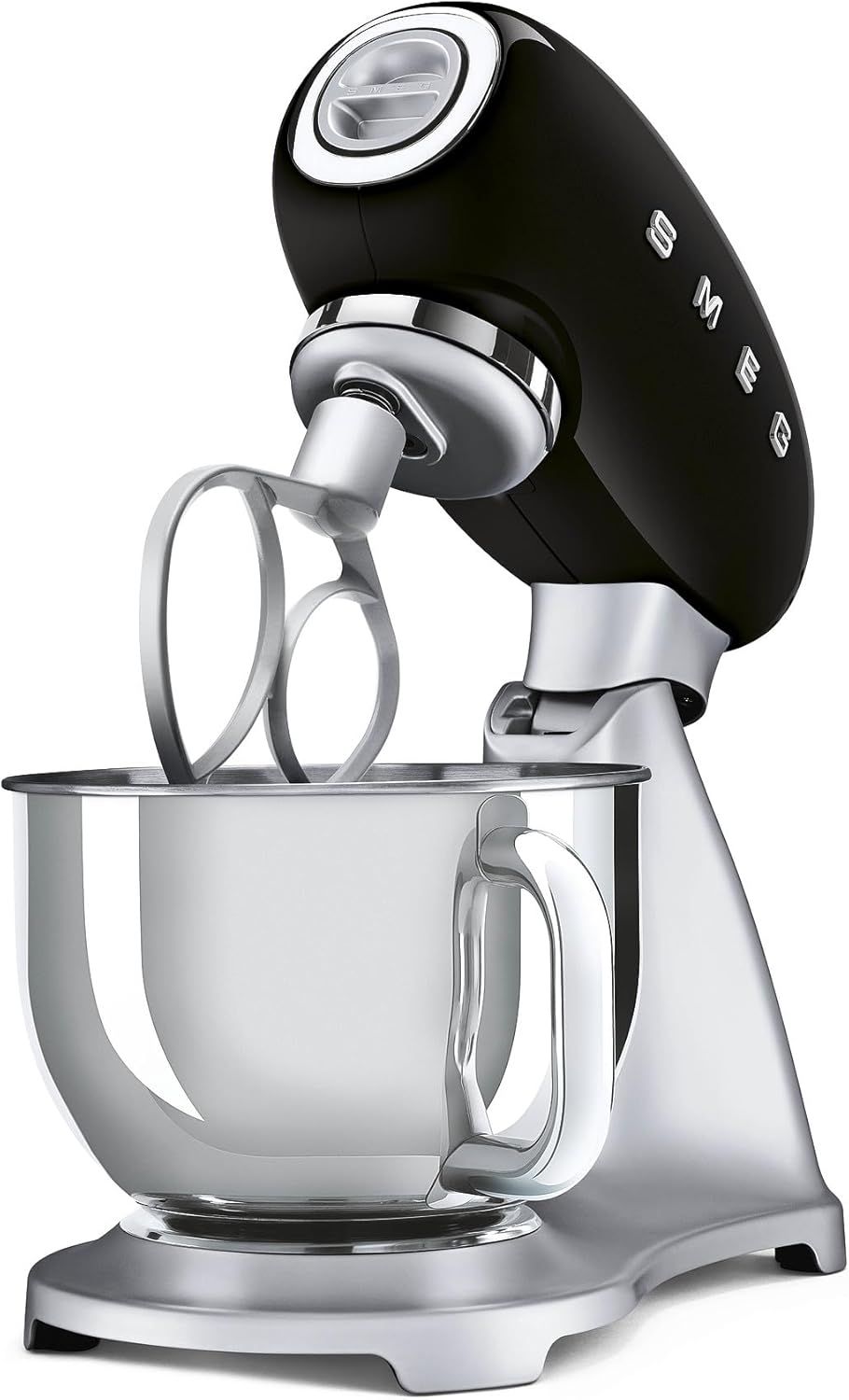 Smeg, Robot Pâtissier SMF02BLEU, 10 Niveaux de Vitesse, Fonction Mise en Marche Progressive, Bol 4,8 L, Verrouillage Moteur de Sécurité, Batteur Plat, Crochet et Couvercle Fournis, 800W, Noir