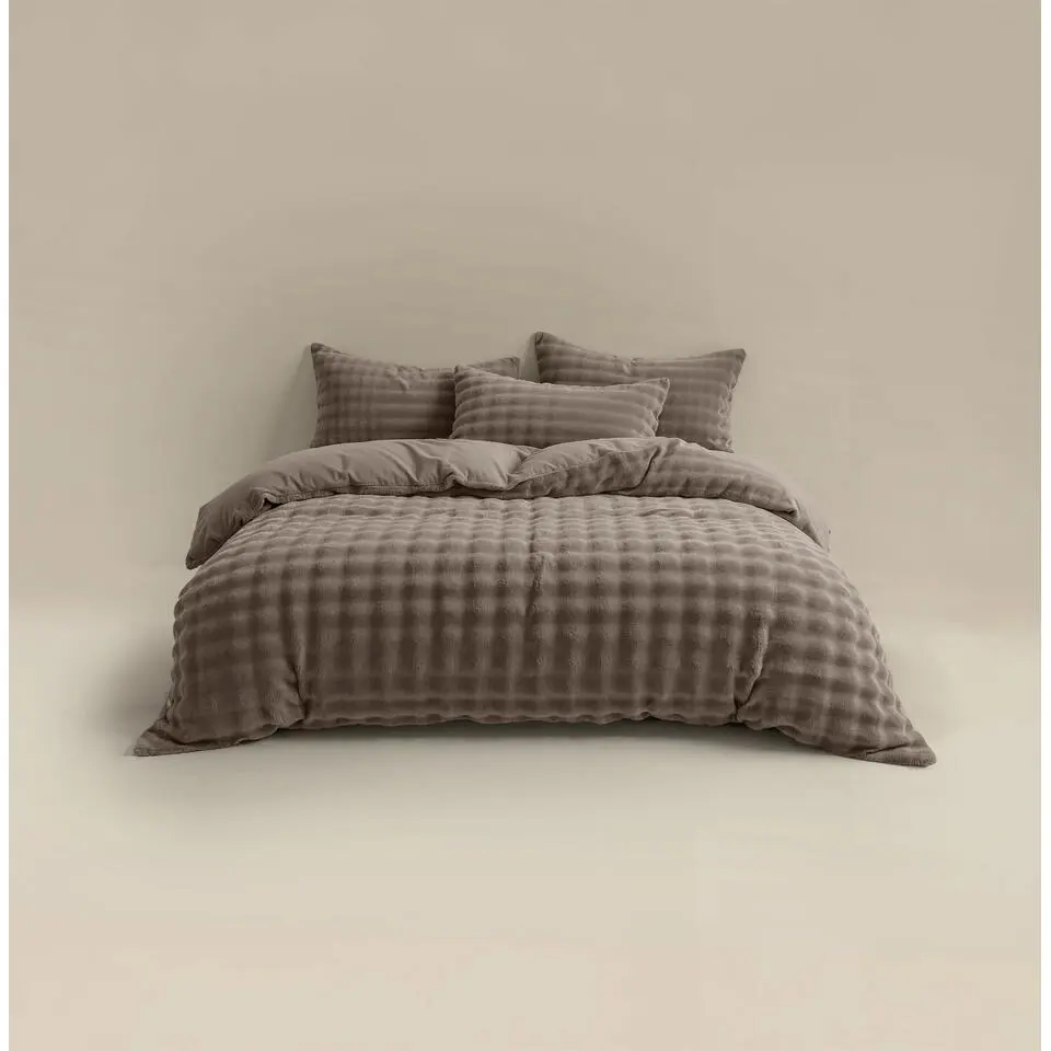 Dekbedovertrek 140x220 – Pompom Design & Warm Flanel Fleece - Taupe