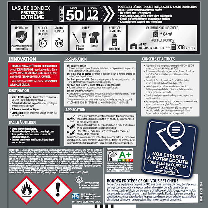 Lasure extérieure Protection extrême chêne foncé 12 ans Bondex 6L