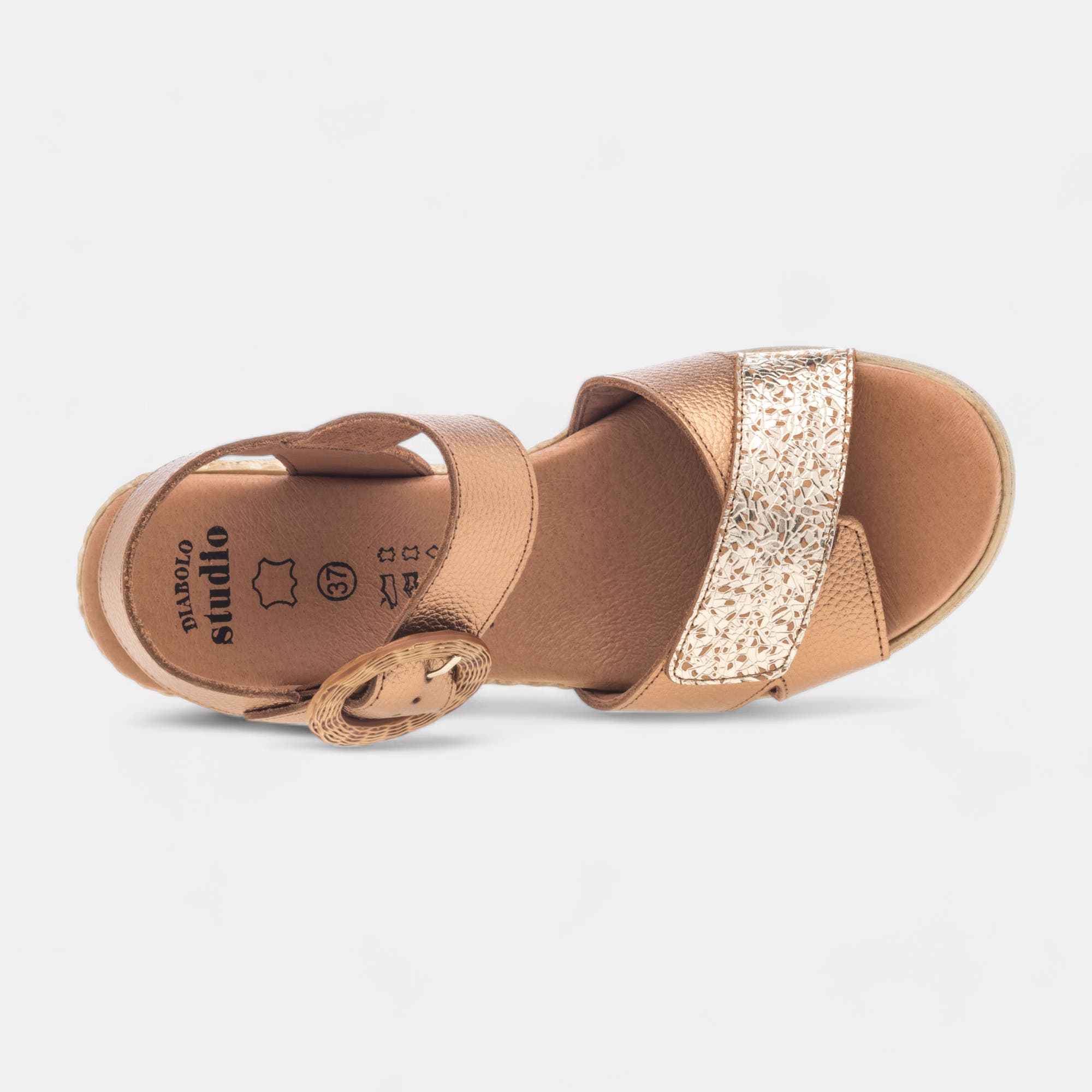 Sandales à talon compensé Femme en cuir bronze