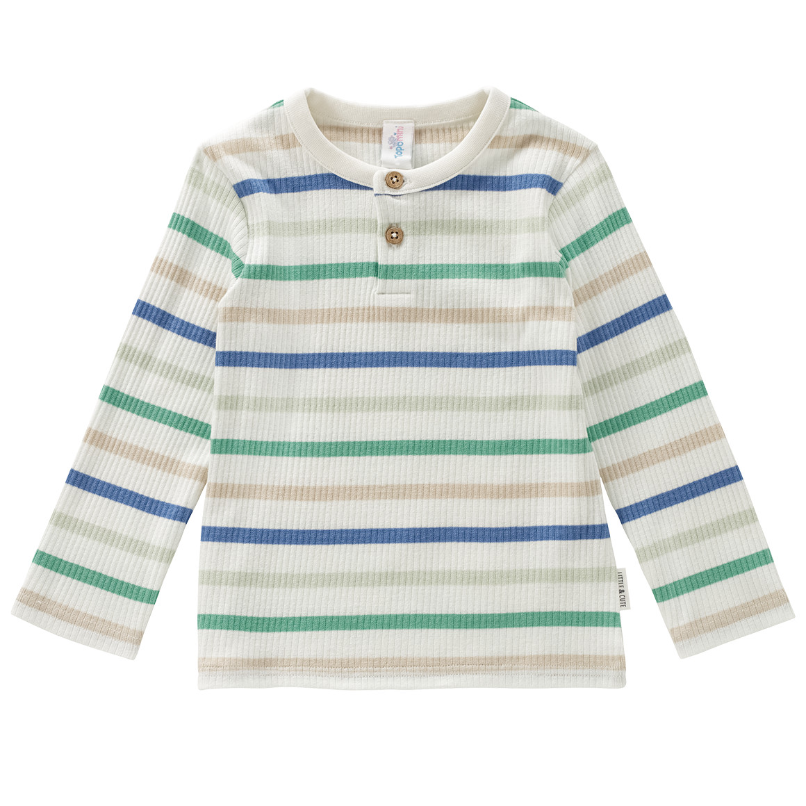 Topomini Baby Langarmshirt mit Rippstruktur weiss / blau / grün