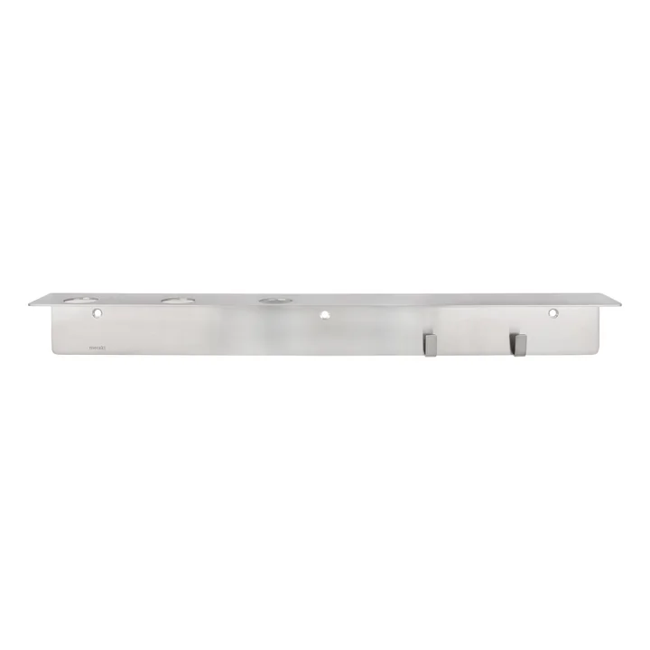 Meraki - Regal mit Flaschenhalterung und Hakenleiste, gebürstetes Silber-Finish