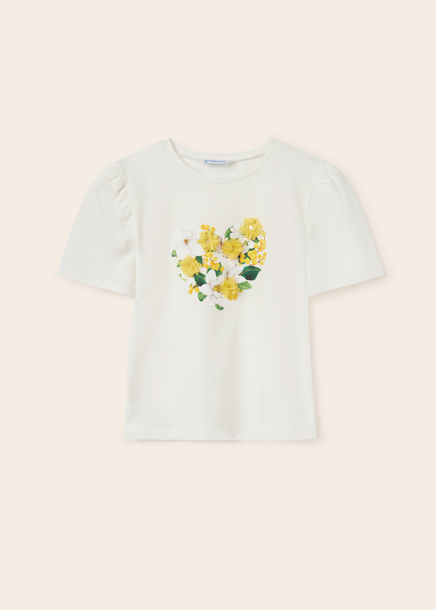 Camiseta de manga curta para meninas, feita de algodão sustentável.