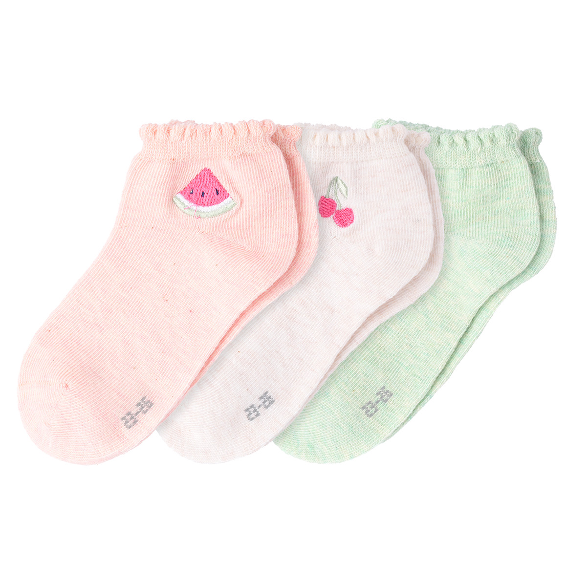 Topolino 3 Paar Mädchen Sneaker-Socken mit Picot-Kante creme / rosa / hellgrün