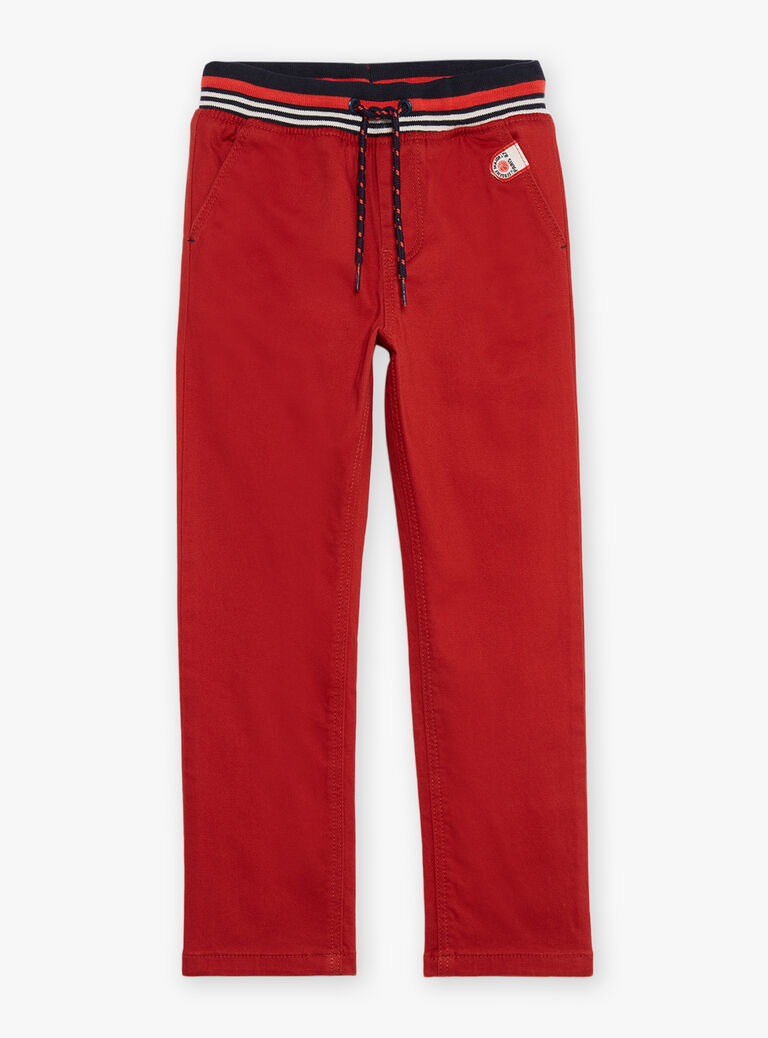 Pantalon droit rouge à taille élastiquée