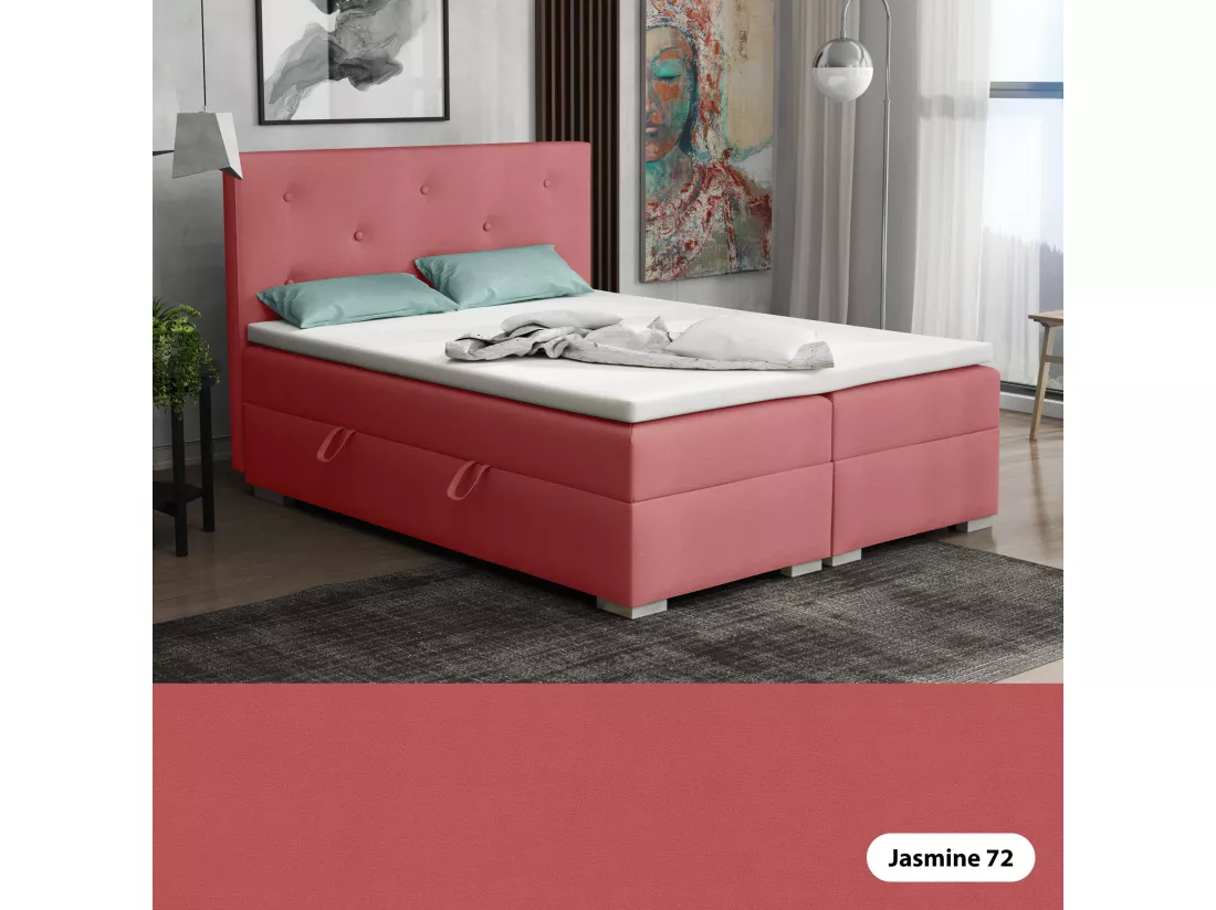 Lit Boxspring avec tiroirs de lit, Coffre de lit Topper Atlanta 140x200 cm, Jasmine 72 (Rouge d'Octobre)