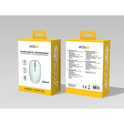 Souris Accsup rechargeable sans fils verte bicolore - 2.4G & Bluetooth