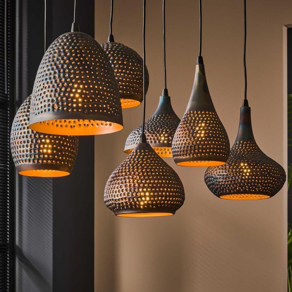 famlights | Pendelleuchte Janko in Braun-antik und Bronze E27 7-flammig