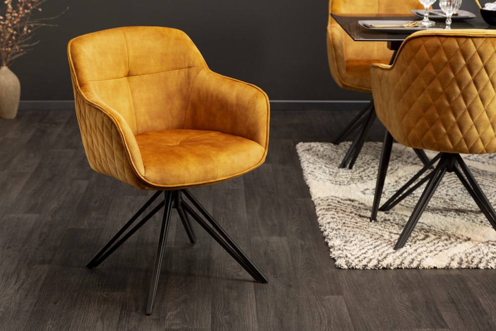 riess-ambiente Stuhl EUPHORIA - drehbar senfgelb Samt Armlehne Metallgestell schwarz Esszimmer