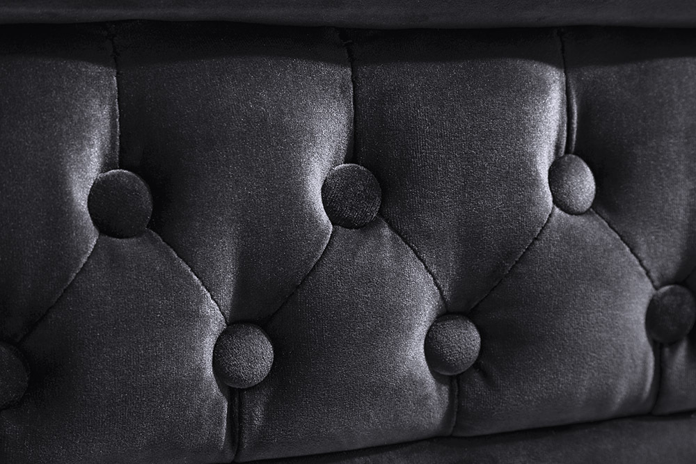 Barock Sofa CHESTERFIELD 205cm schwarz Samt Federkern Knopfheftung 3-Sitzer Couch