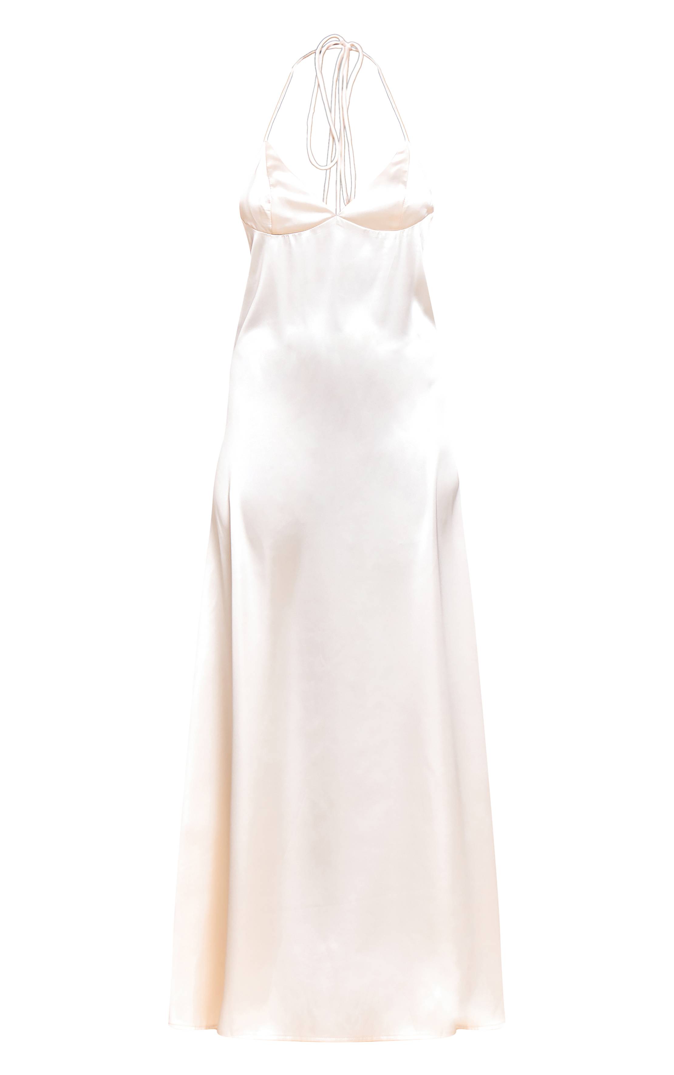 Crème Robe Longue Nuisette En Satin À Dos Lacé